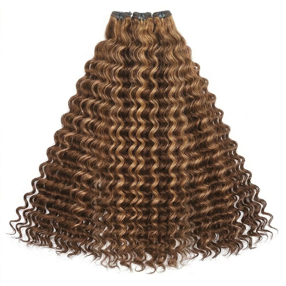 Deep Wave Luxury Natural Hair Weft – 100% Virgin Human Hair / Wig Honey Blonde Highlights LINKTOWIG