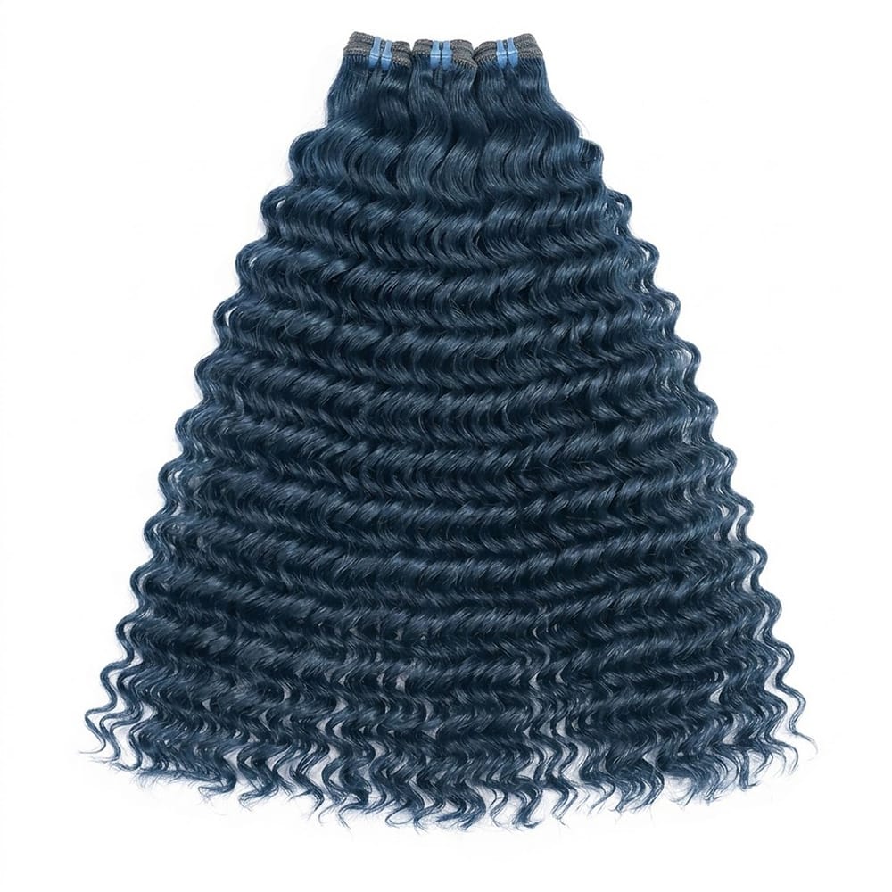Deep Wave Luxury Natural Hair Weft – 100% Virgin Human Hair / Wig Midnight Blue LINKTOWIG