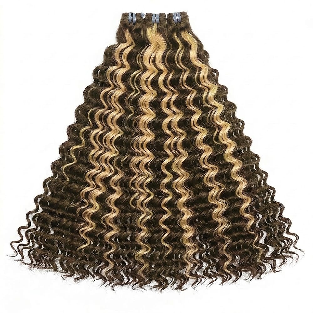 Deep Wave Luxury Natural Hair Weft – 100% Virgin Human Hair / Wig Piano-style blended highlights LINKTOWIG