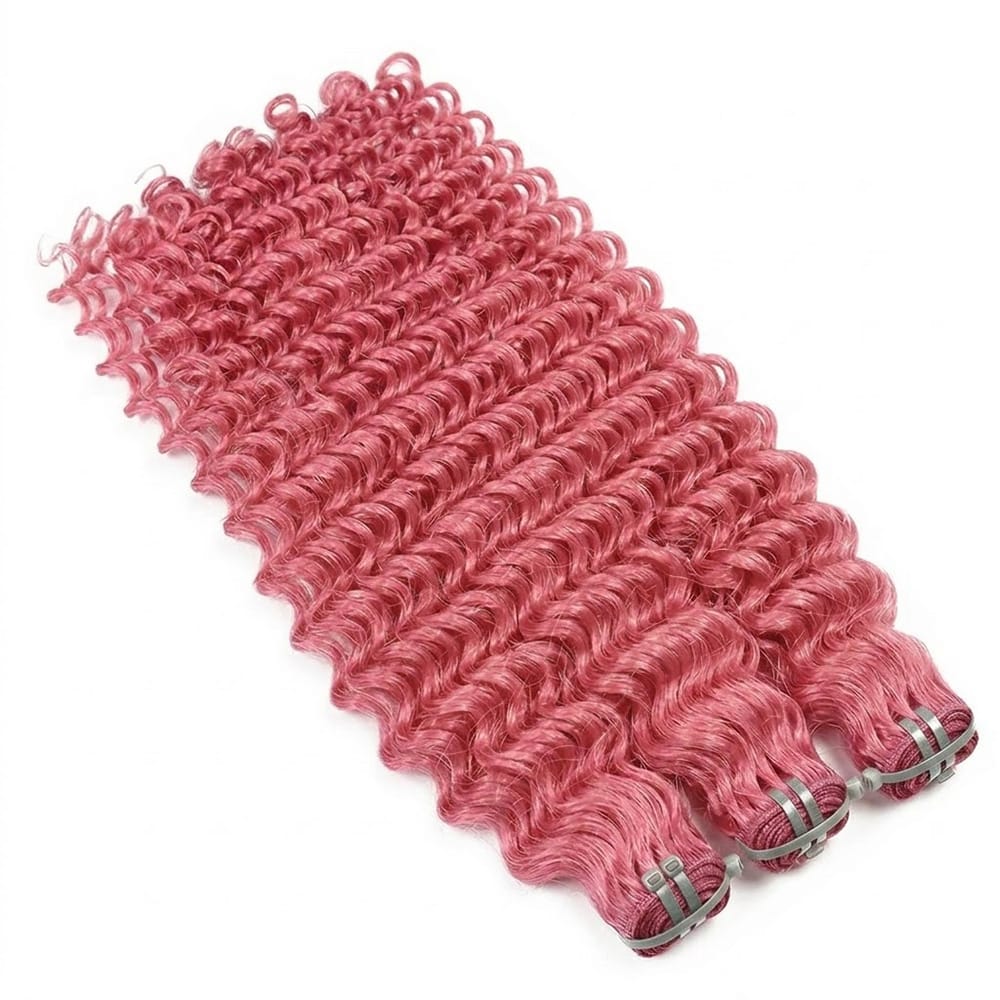 Deep Wave Luxury Natural Hair Weft – 100% Virgin Human Hair / Wig pink LINKTOWIG