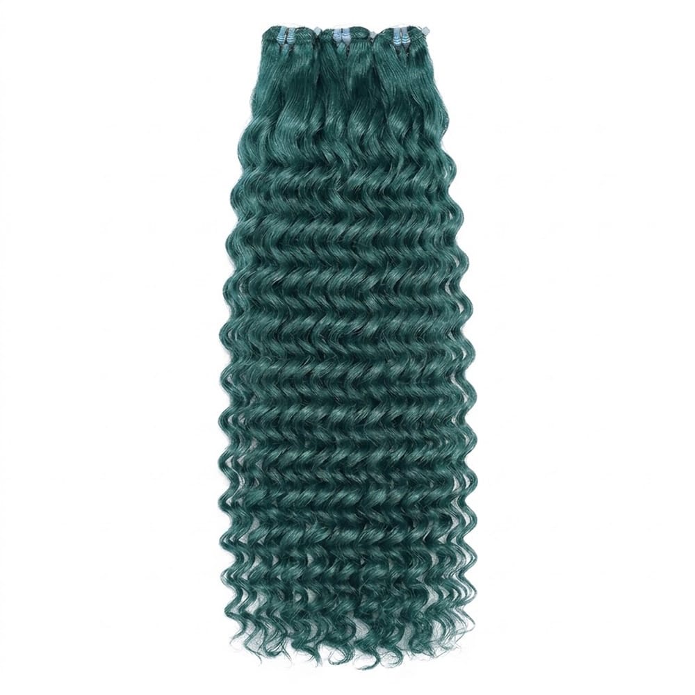 Deep Wave Luxury Natural Hair Weft – 100% Virgin Human Hair / Wig Teal Green LINKTOWIG