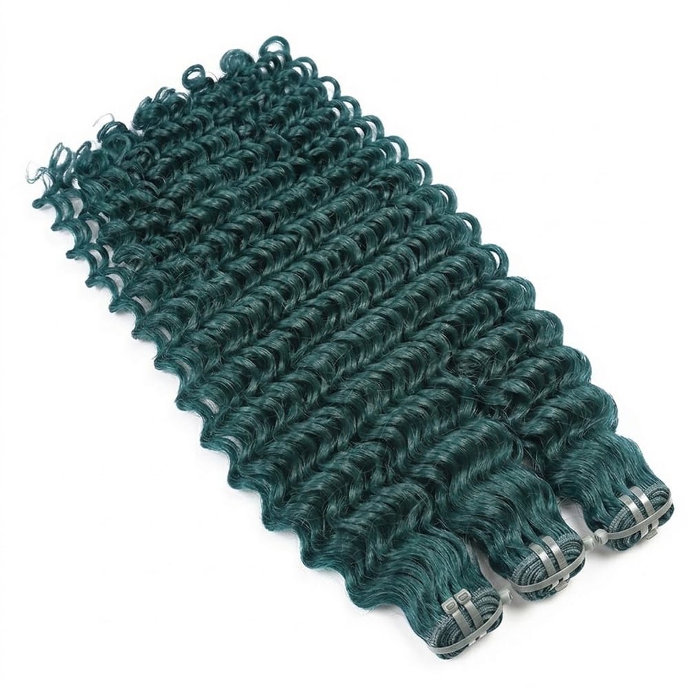 Deep Wave Luxury Natural Hair Weft – 100% Virgin Human Hair / Wig Teal Green LINKTOWIG