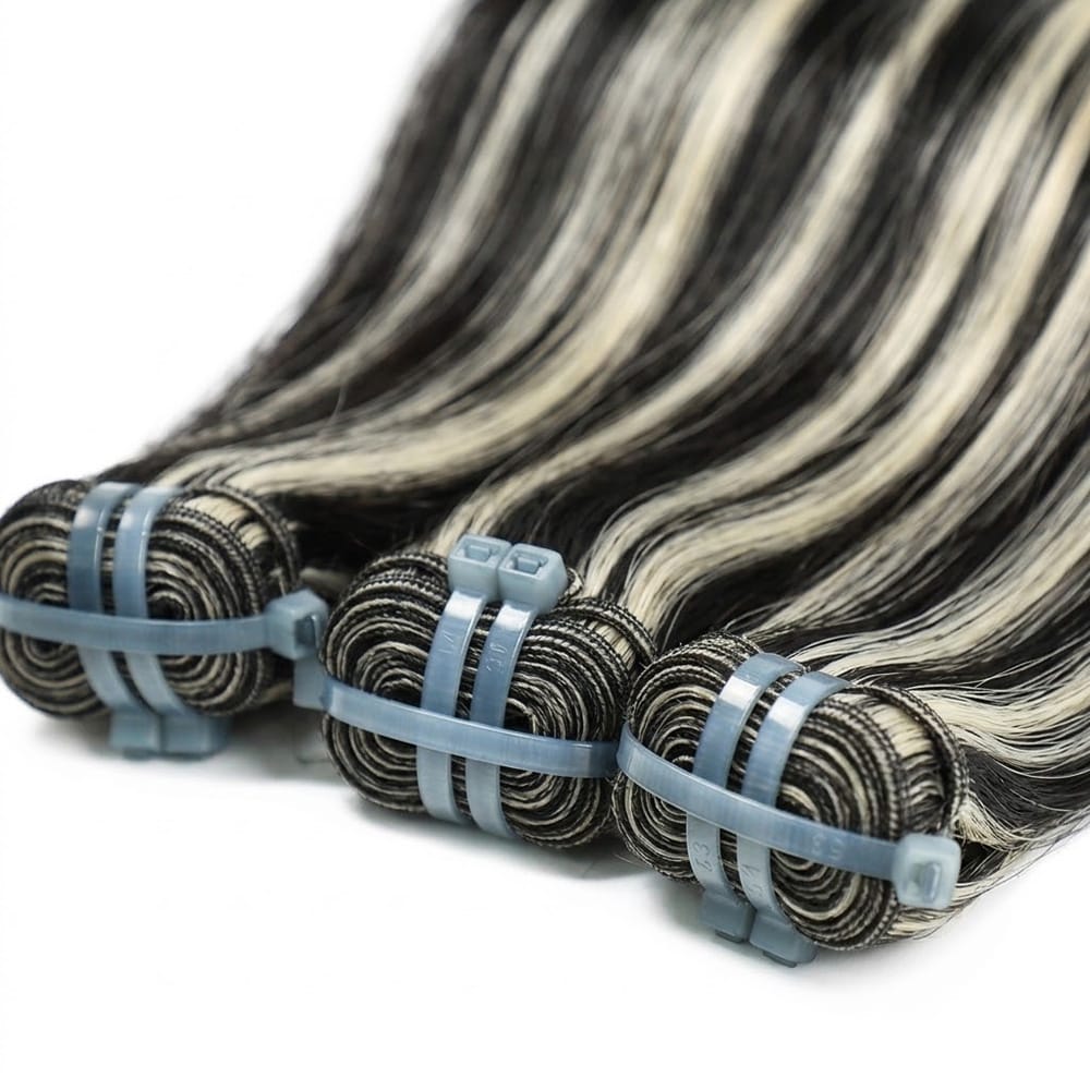 Hair Weft Luxury Natural Straight — 100% Virgin Human Hair Extensions Black and grey blended highlights LINKTOWIG
