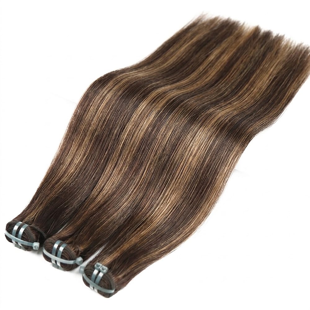 Hair Weft Luxury Natural Straight — 100% Virgin Human Hair Extensions Chocolate Brown Mix Honey Blonde LINKTOWIG