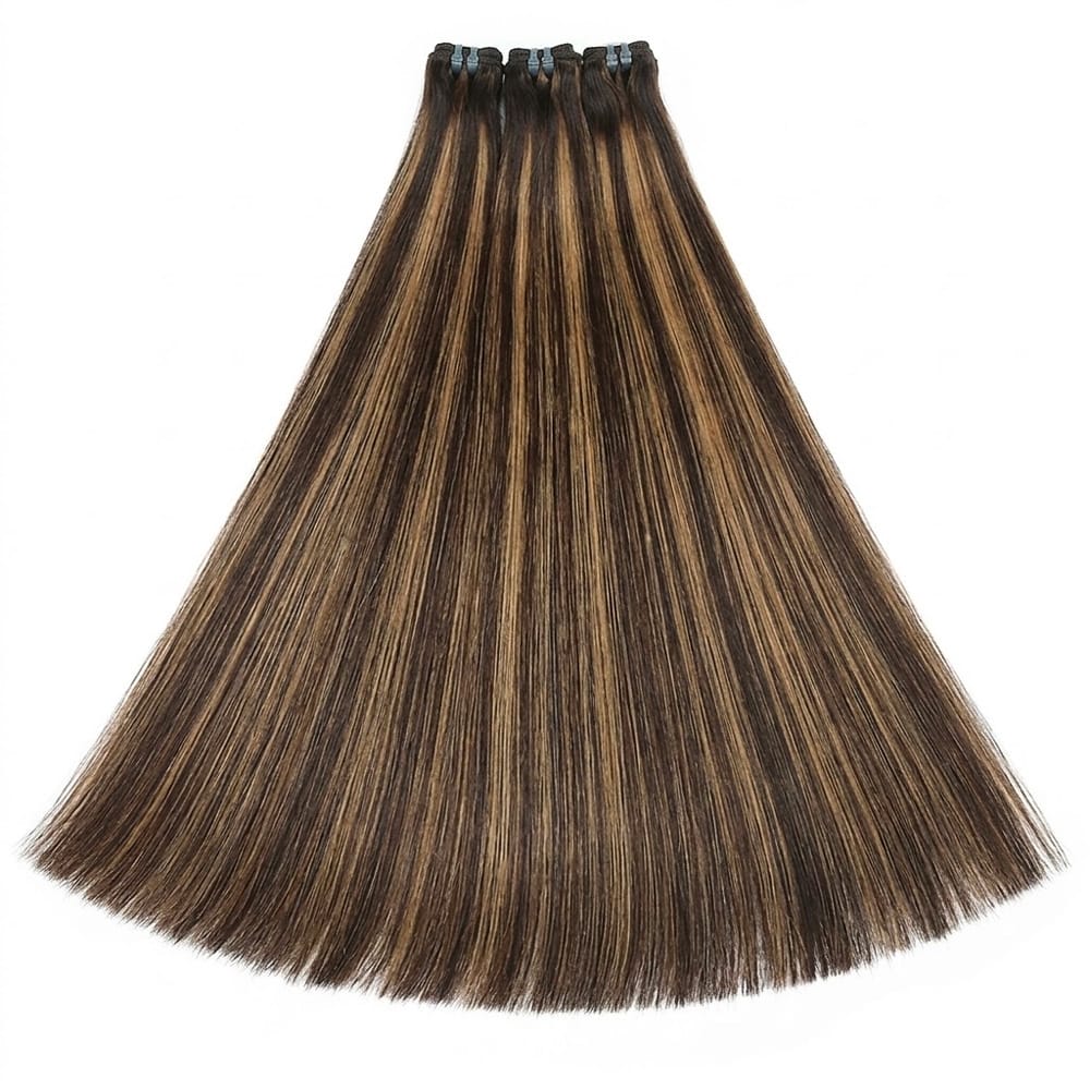 Hair Weft Luxury Natural Straight — 100% Virgin Human Hair Extensions Chocolate Brown Mix Honey Blonde LINKTOWIG