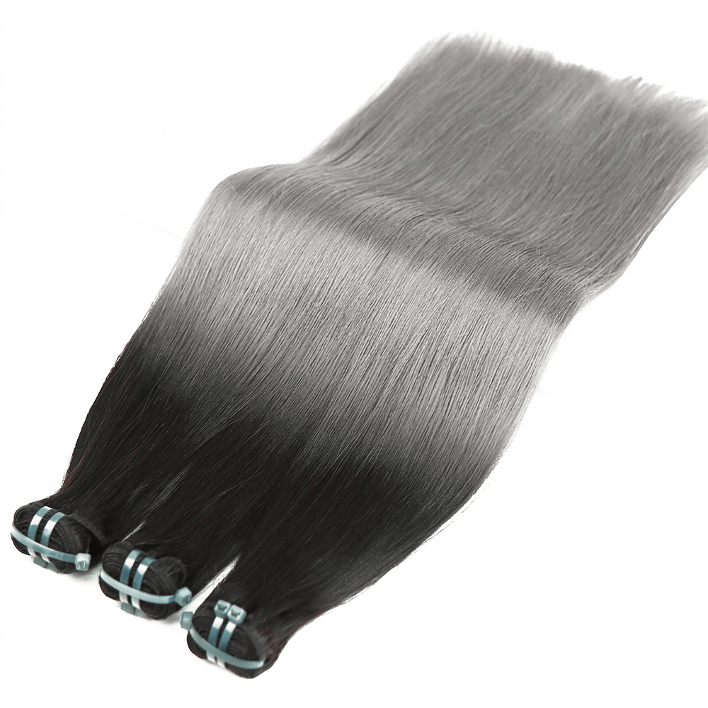 Hair Weft Luxury Natural Straight — 100% Virgin Human Hair Extensions Dark Roots LINKTOWIG