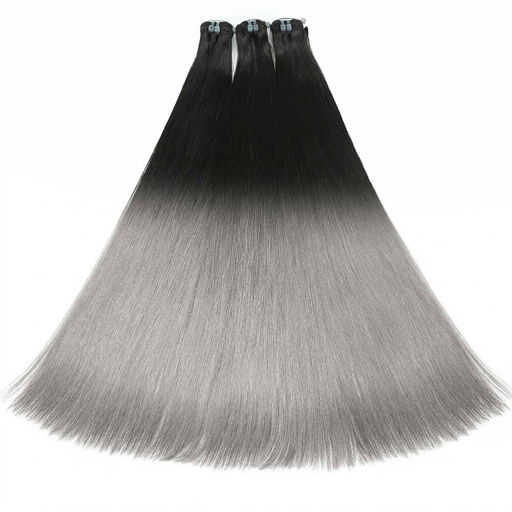Hair Weft Luxury Natural Straight — 100% Virgin Human Hair Extensions Dark Roots LINKTOWIG