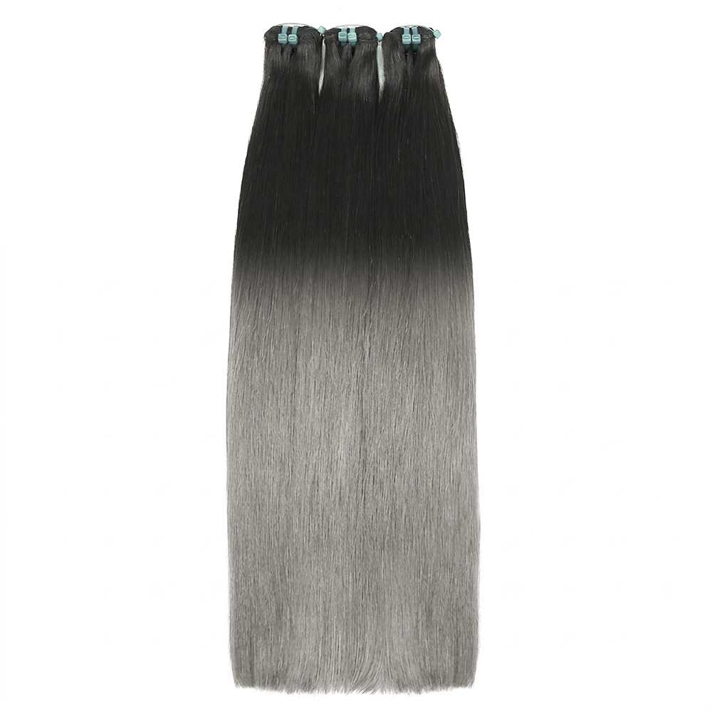 Hair Weft Luxury Natural Straight — 100% Virgin Human Hair Extensions Dark Roots LINKTOWIG