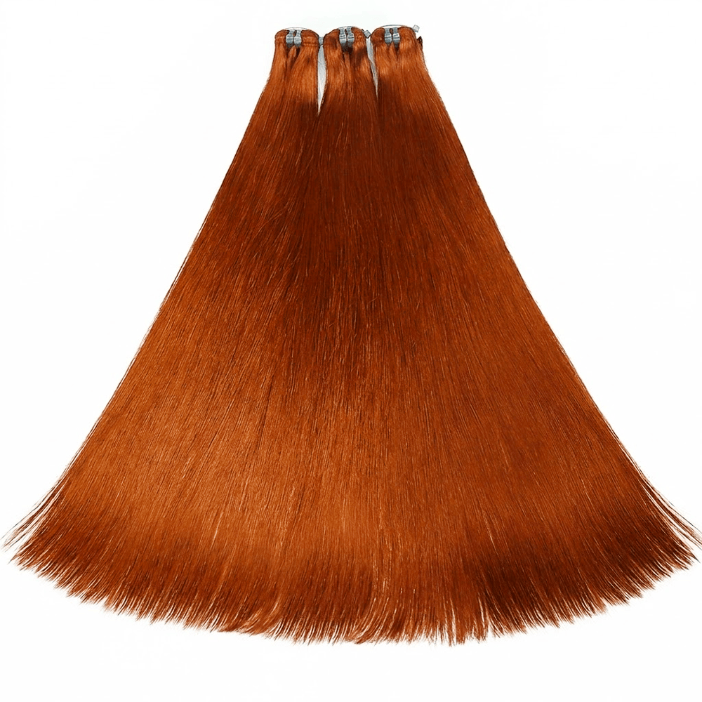 Hair Weft Luxury Natural Straight — 100% Virgin Human Hair Extensions Ginger Orange LINKTOWIG