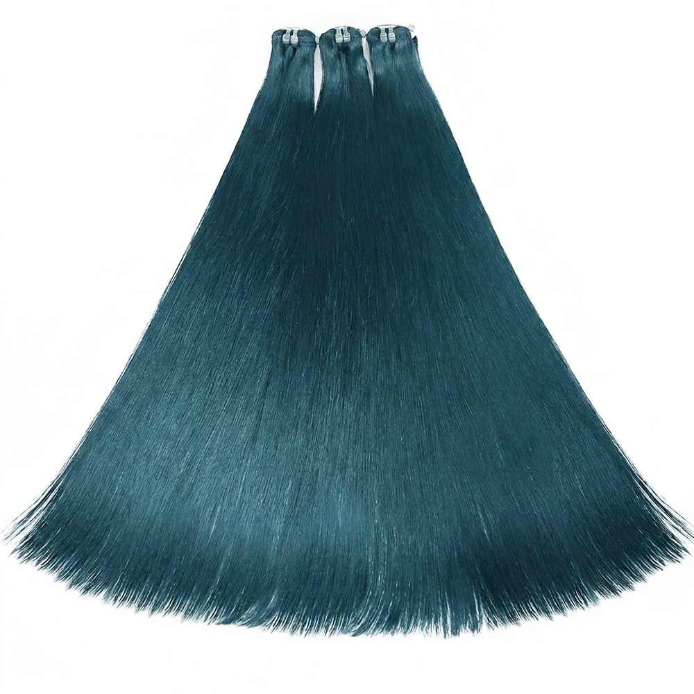 Hair Weft Luxury Natural Straight — 100% Virgin Human Hair Extensions Teal Green LINKTOWIG