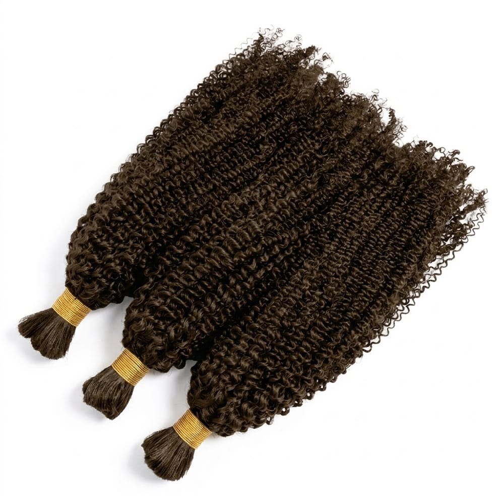 Kinky Curly 100% Raw Virgin Human Hair Bundles - (No Weft) Bulk Hair 3 Bundles / aramel Balayage Highlights LINKTOWIG