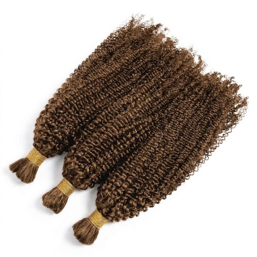 Kinky Curly 100% Raw Virgin Human Hair Bundles - (No Weft) Bulk Hair 3 Bundles / Ash Brown LINKTOWIG