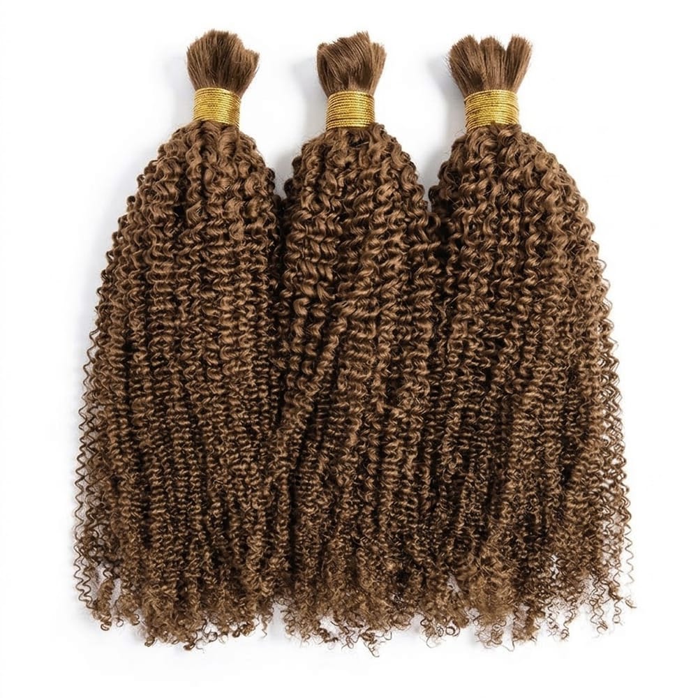 Kinky Curly 100% Raw Virgin Human Hair Bundles - (No Weft) Bulk Hair 3 Bundles / Ash Brown LINKTOWIG