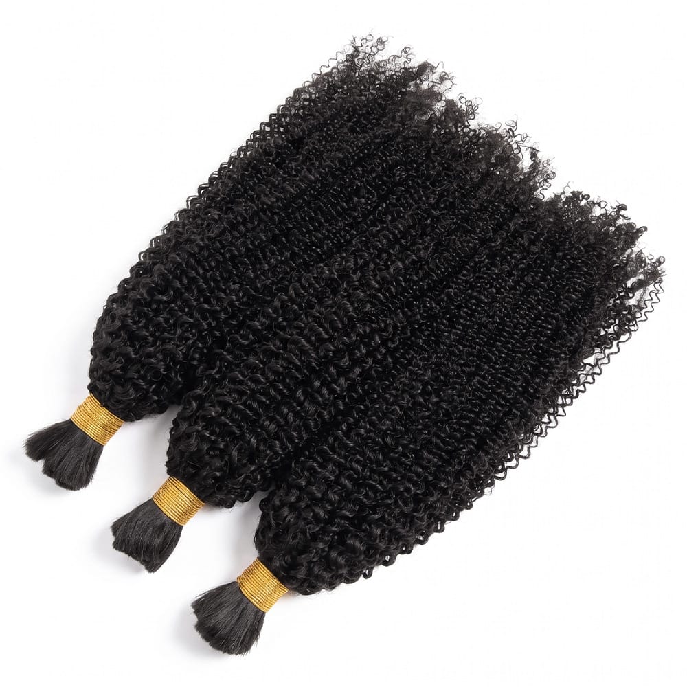 Kinky Curly 100% Raw Virgin Human Hair Bundles - (No Weft) Bulk Hair 3 Bundles / Black LINKTOWIG