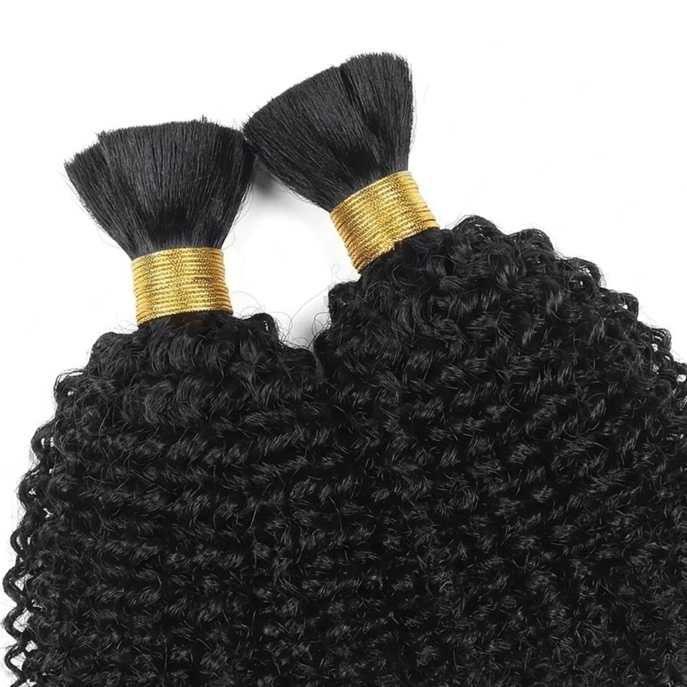 Kinky Curly 100% Raw Virgin Human Hair Bundles - (No Weft) Bulk Hair 3 Bundles / Black LINKTOWIG