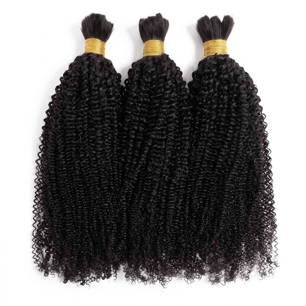 Kinky Curly 100% Raw Virgin Human Hair Bundles - (No Weft) Bulk Hair 3 Bundles / Black LINKTOWIG