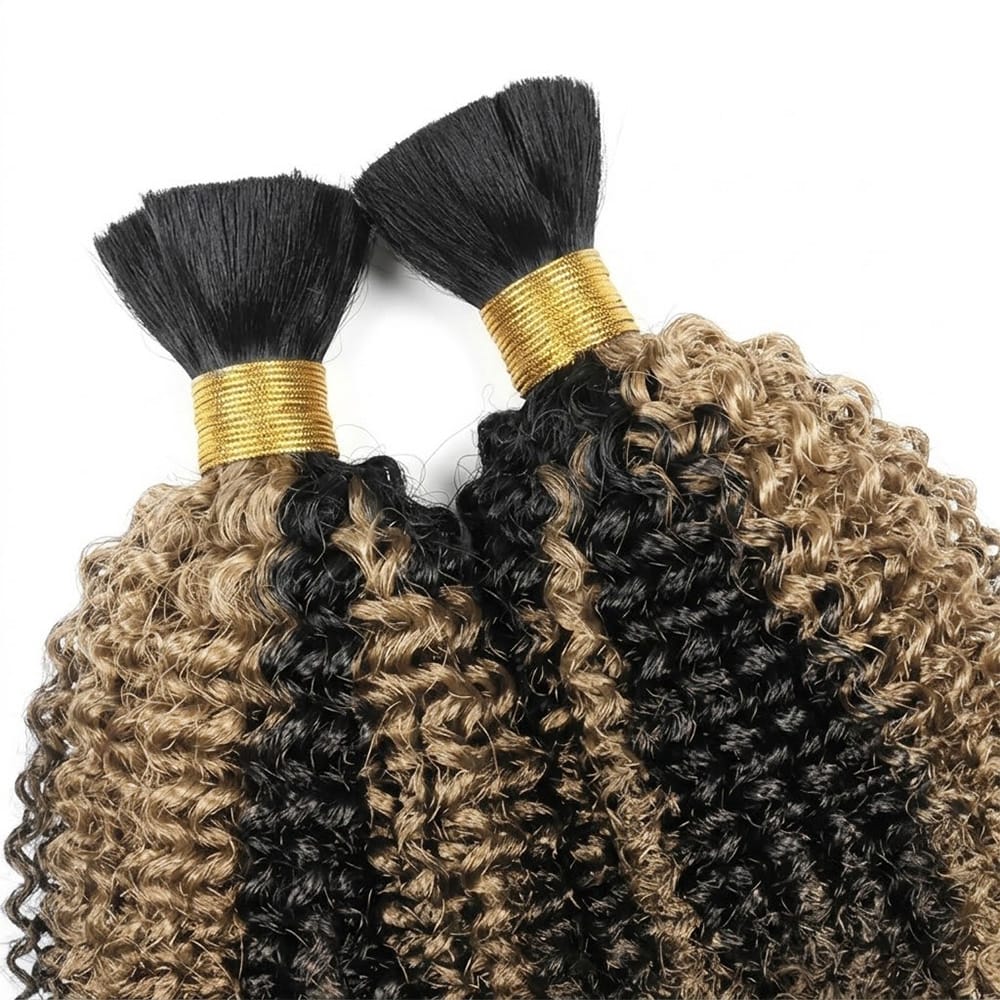 Kinky Curly 100% Raw Virgin Human Hair Bundles - (No Weft) Bulk Hair 3 Bundles / Black and grey blended highlights LINKTOWIG