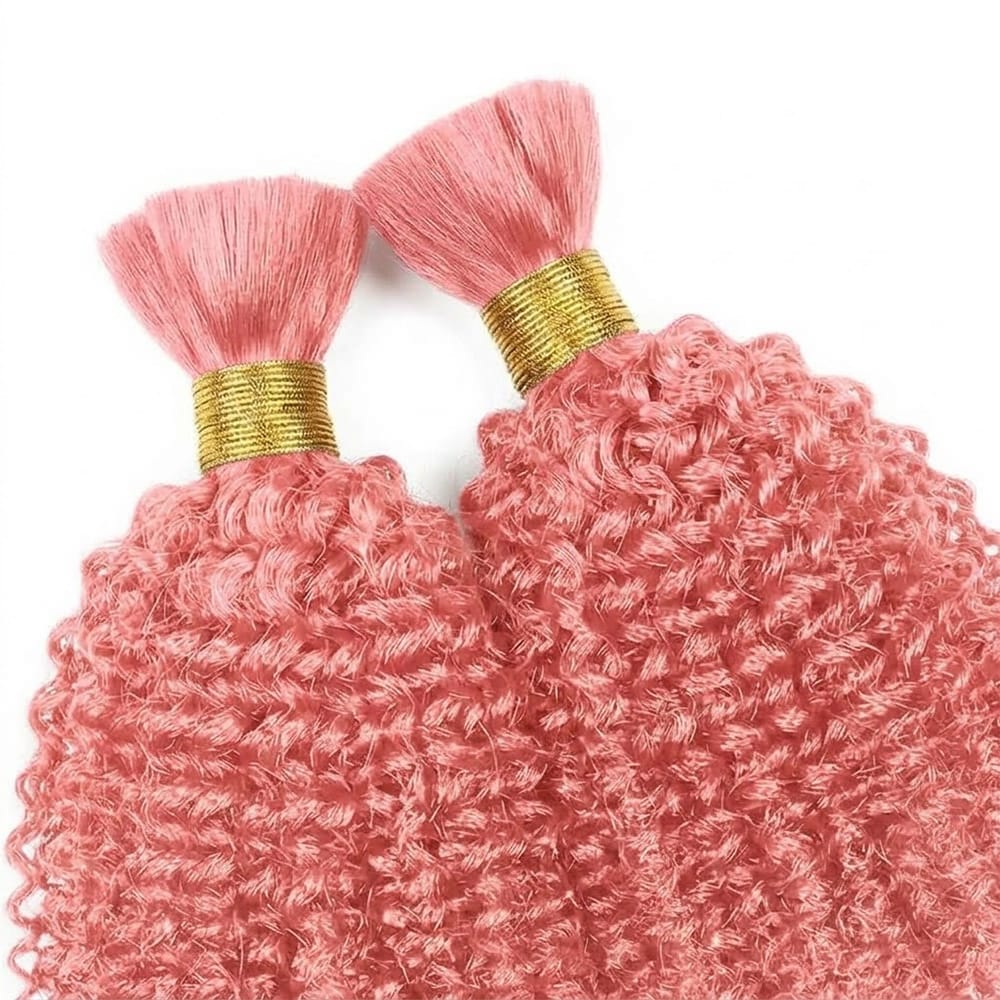 Kinky Curly 100% Raw Virgin Human Hair Bundles - (No Weft) Bulk Hair 3 Bundles / Bubblegum Pink LINKTOWIG