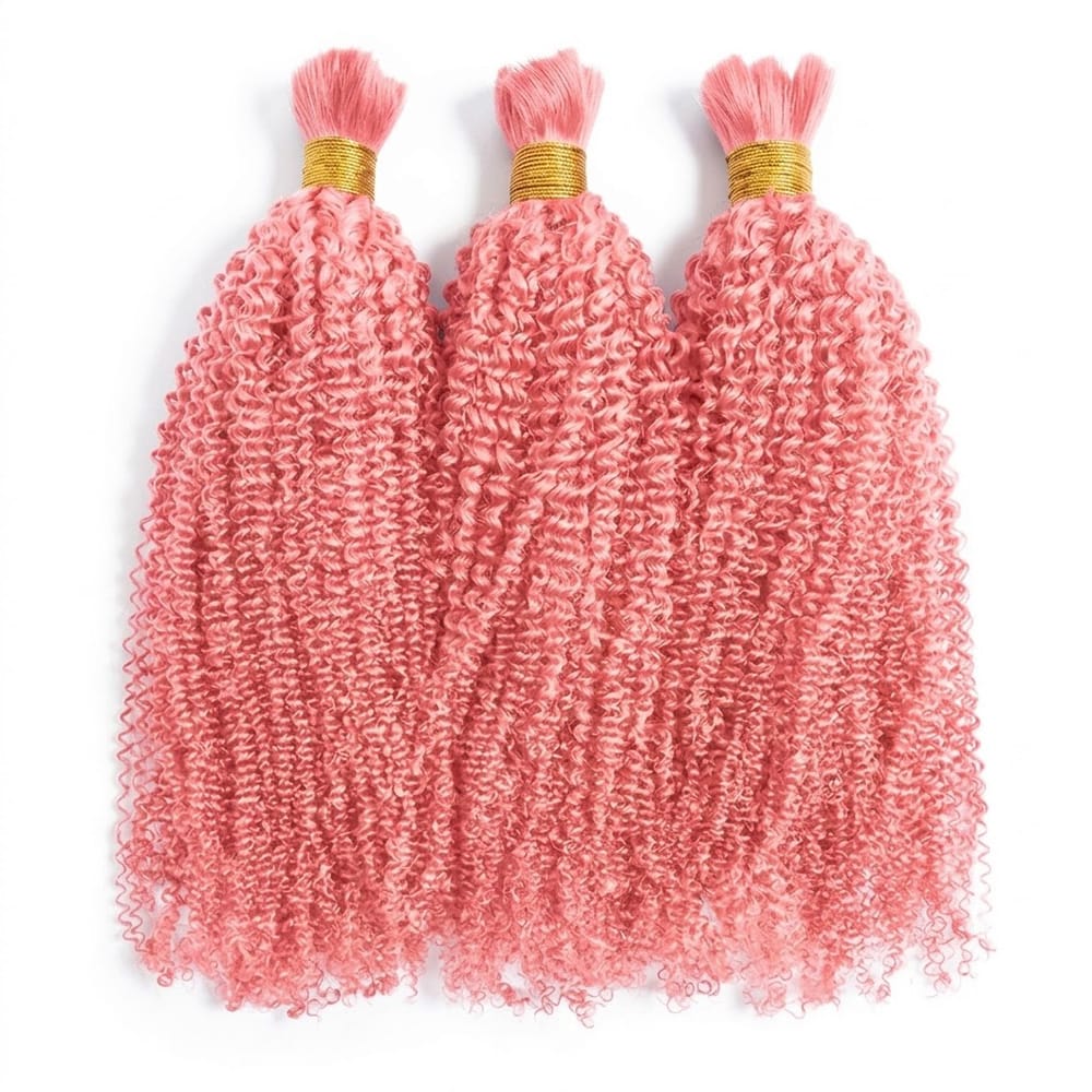 Kinky Curly 100% Raw Virgin Human Hair Bundles - (No Weft) Bulk Hair 3 Bundles / Bubblegum Pink LINKTOWIG