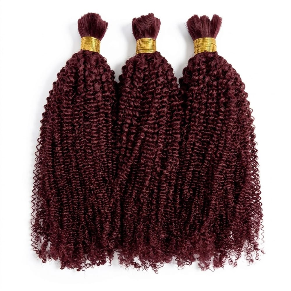 Kinky Curly 100% Raw Virgin Human Hair Bundles - (No Weft) Bulk Hair 3 Bundles / Burgundy LINKTOWIG