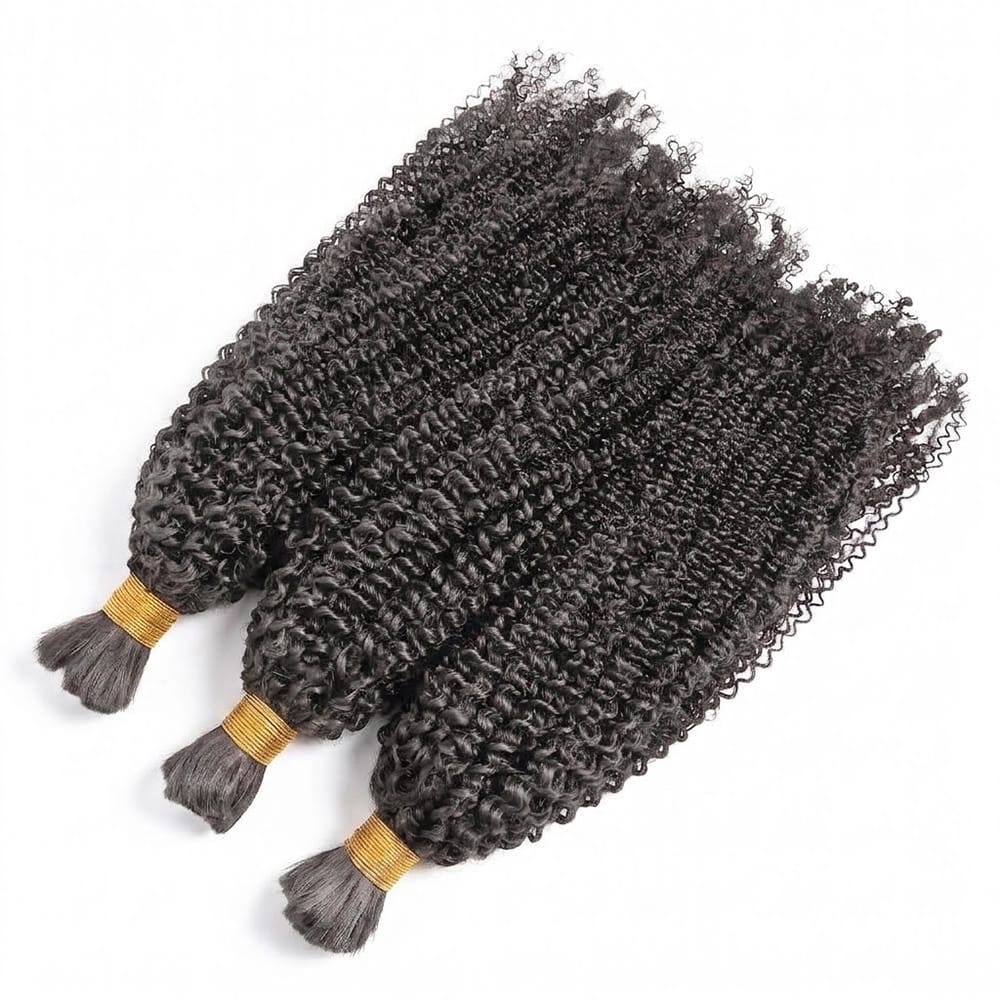 Kinky Curly 100% Raw Virgin Human Hair Bundles - (No Weft) Bulk Hair 3 Bundles / Charcoal Grey LINKTOWIG