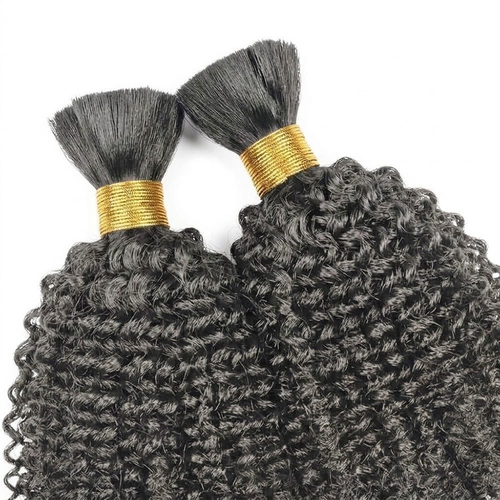 Kinky Curly 100% Raw Virgin Human Hair Bundles - (No Weft) Bulk Hair 3 Bundles / Charcoal Grey LINKTOWIG