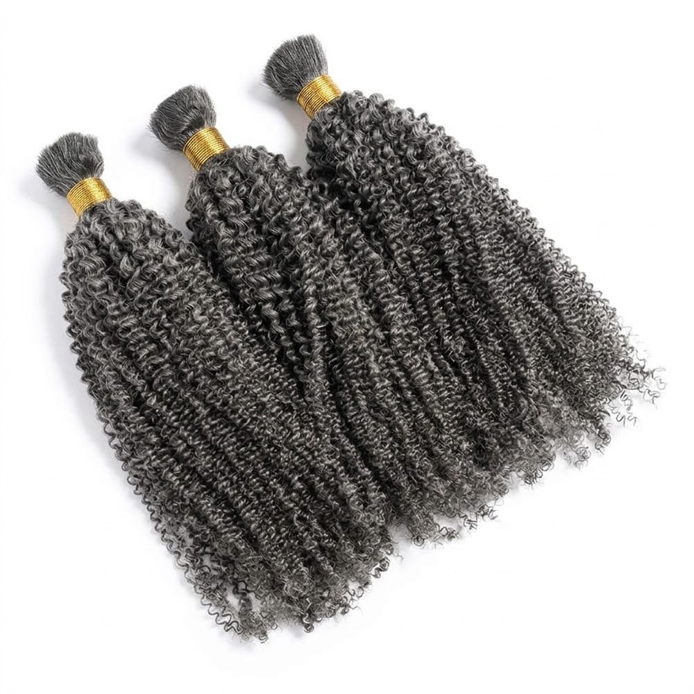 Kinky Curly 100% Raw Virgin Human Hair Bundles - (No Weft) Bulk Hair 3 Bundles / Charcoal Grey LINKTOWIG