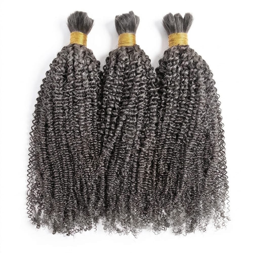 Kinky Curly 100% Raw Virgin Human Hair Bundles - (No Weft) Bulk Hair 3 Bundles / Charcoal Grey LINKTOWIG