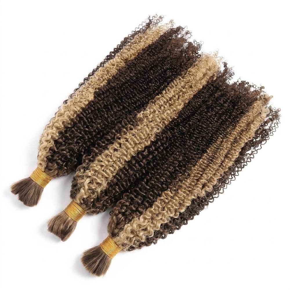 Kinky Curly 100% Raw Virgin Human Hair Bundles - (No Weft) Bulk Hair 3 Bundles / Chocolate Brown LINKTOWIG