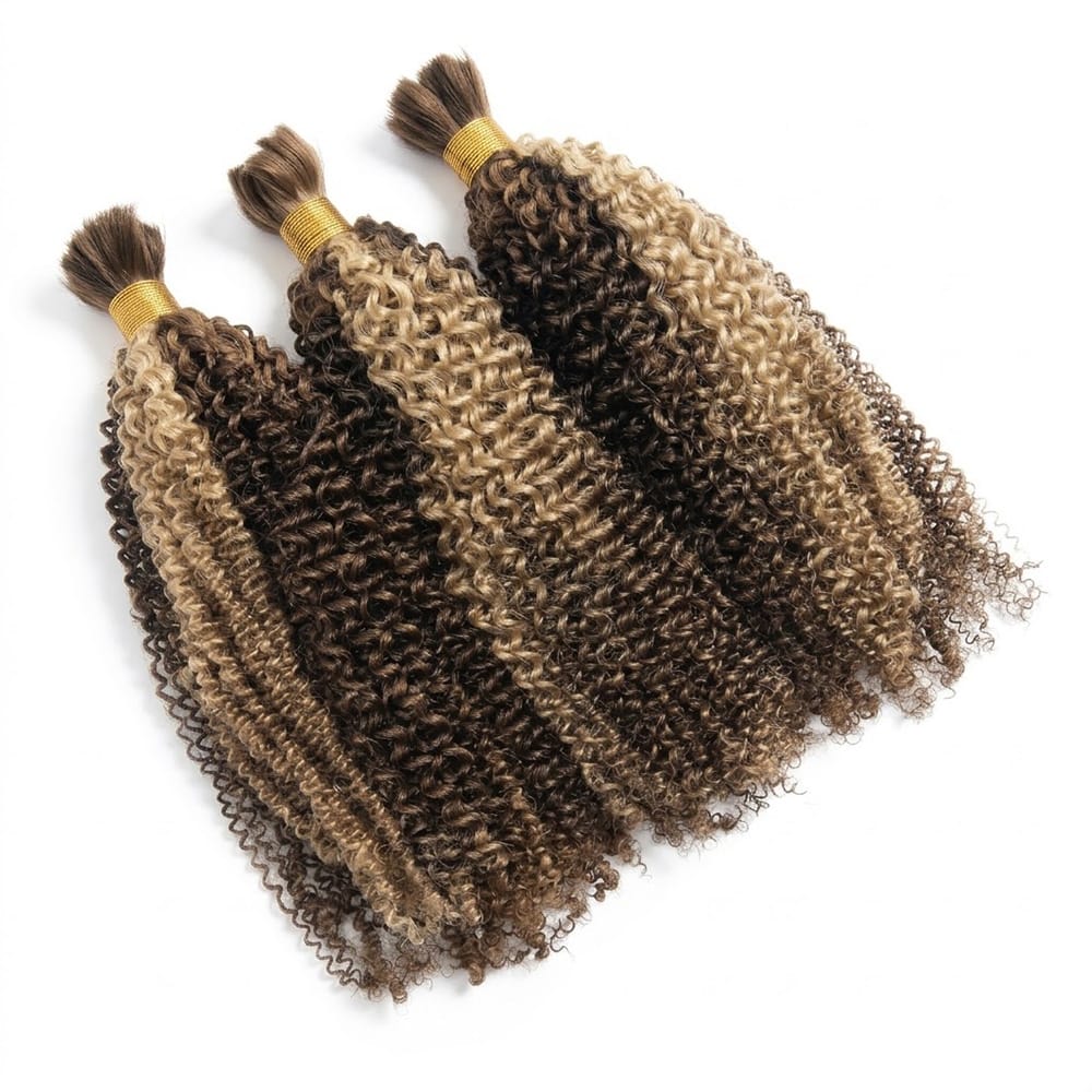 Kinky Curly 100% Raw Virgin Human Hair Bundles - (No Weft) Bulk Hair 3 Bundles / Chocolate Brown LINKTOWIG