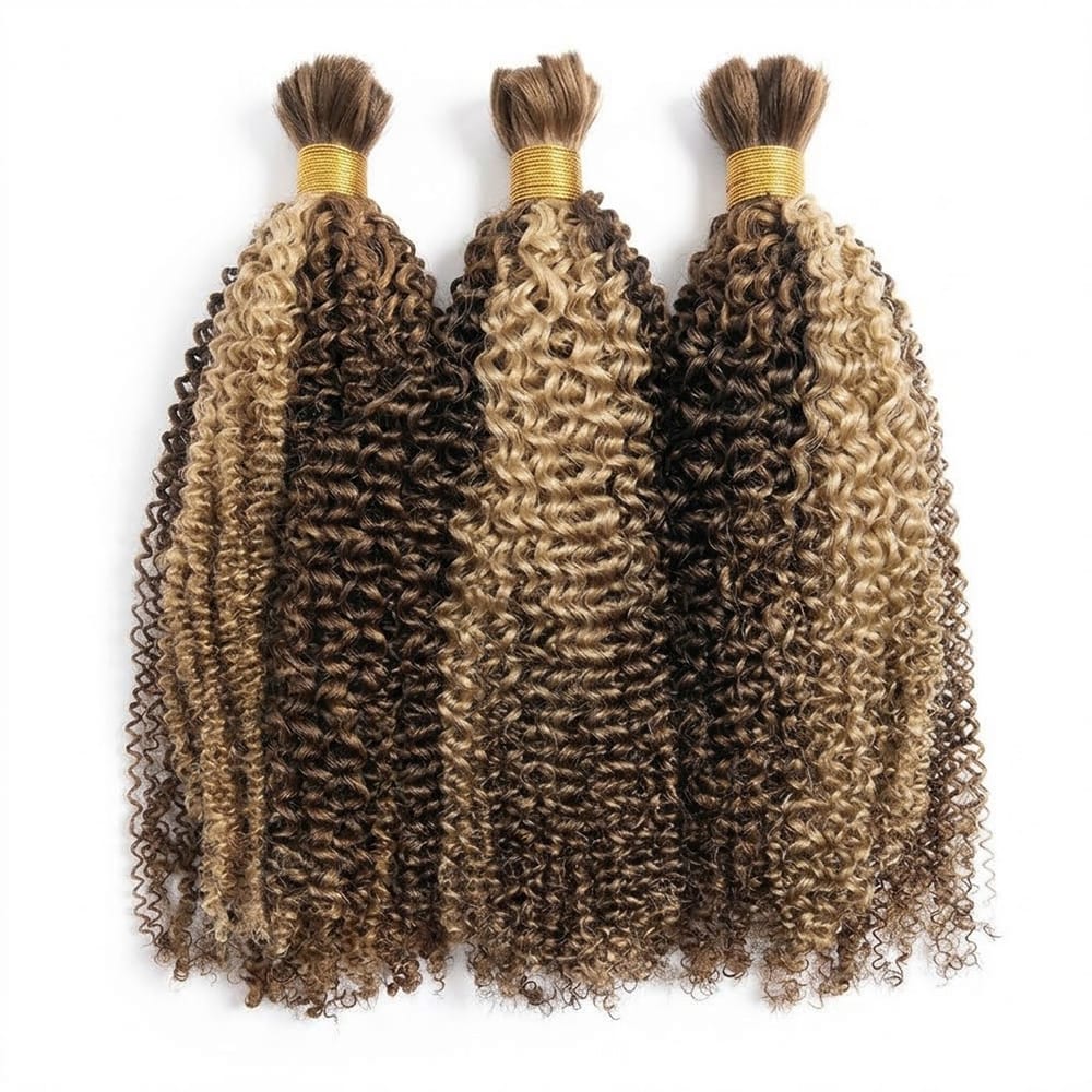 Kinky Curly 100% Raw Virgin Human Hair Bundles - (No Weft) Bulk Hair 3 Bundles / Chocolate Brown LINKTOWIG