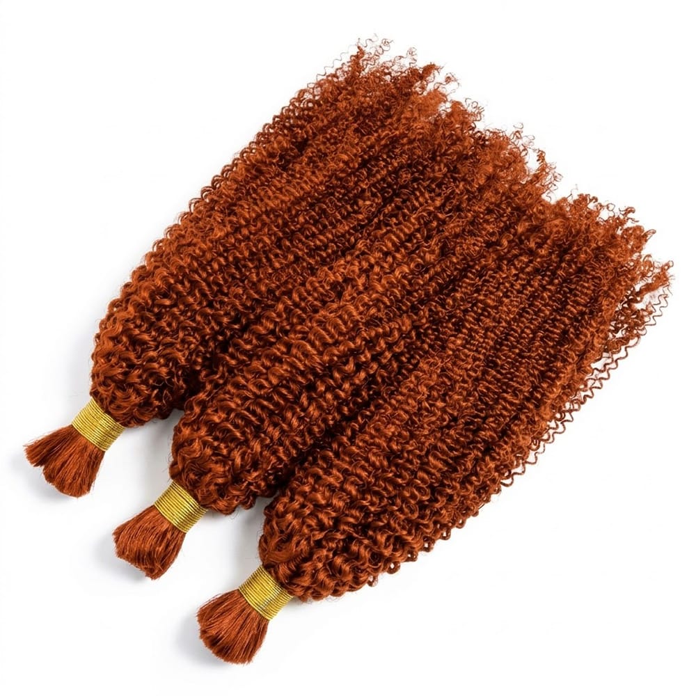 Kinky Curly 100% Raw Virgin Human Hair Bundles - (No Weft) Bulk Hair 3 Bundles / Copper Orange LINKTOWIG