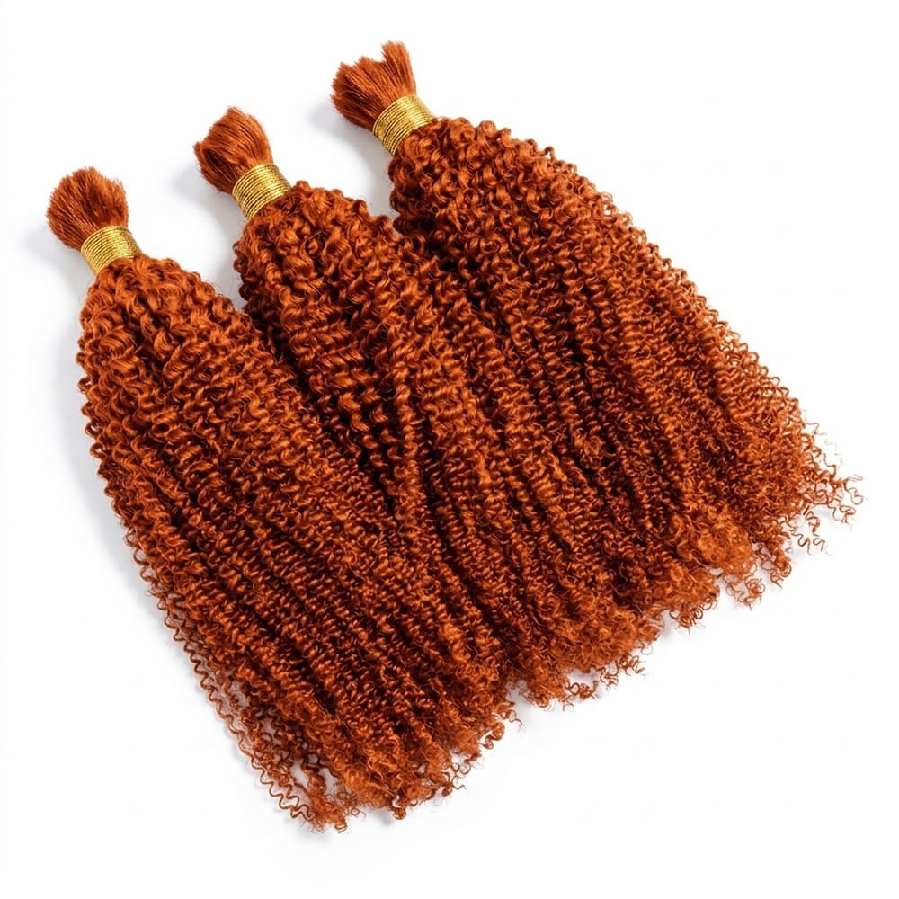 Kinky Curly 100% Raw Virgin Human Hair Bundles - (No Weft) Bulk Hair 3 Bundles / Copper Orange LINKTOWIG