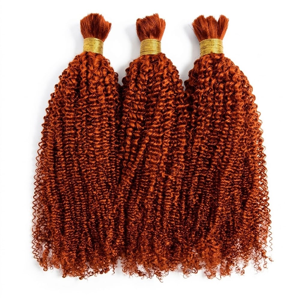 Kinky Curly 100% Raw Virgin Human Hair Bundles - (No Weft) Bulk Hair 3 Bundles / Copper Orange LINKTOWIG