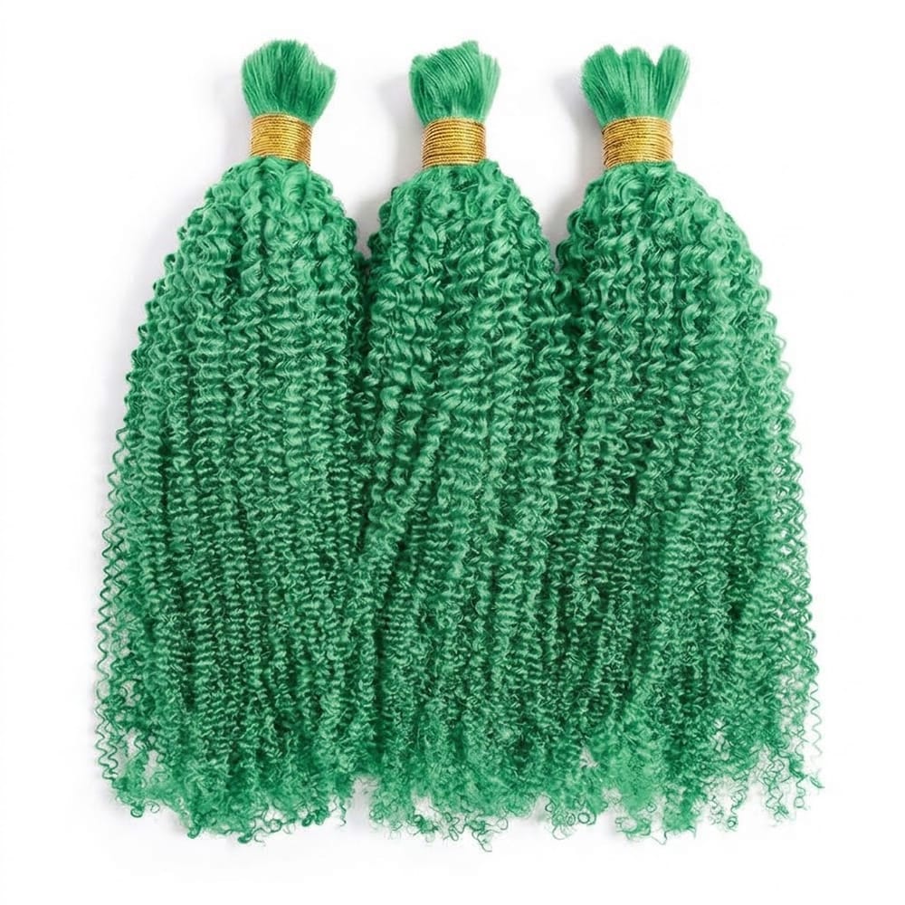 Kinky Curly 100% Raw Virgin Human Hair Bundles - (No Weft) Bulk Hair 3 Bundles / Dark Emerald Green LINKTOWIG