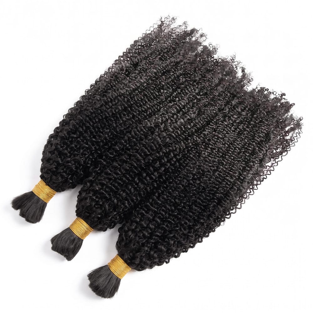 Kinky Curly 100% Raw Virgin Human Hair Bundles - (No Weft) Bulk Hair 3 Bundles / Dark Roots LINKTOWIG