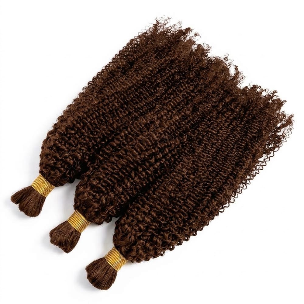Kinky Curly 100% Raw Virgin Human Hair Bundles - (No Weft) Bulk Hair 3 Bundles / Espresso Brown LINKTOWIG