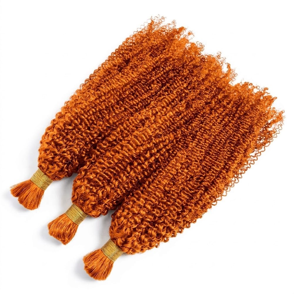 Kinky Curly 100% Raw Virgin Human Hair Bundles - (No Weft) Bulk Hair 3 Bundles / Ginger Orange LINKTOWIG