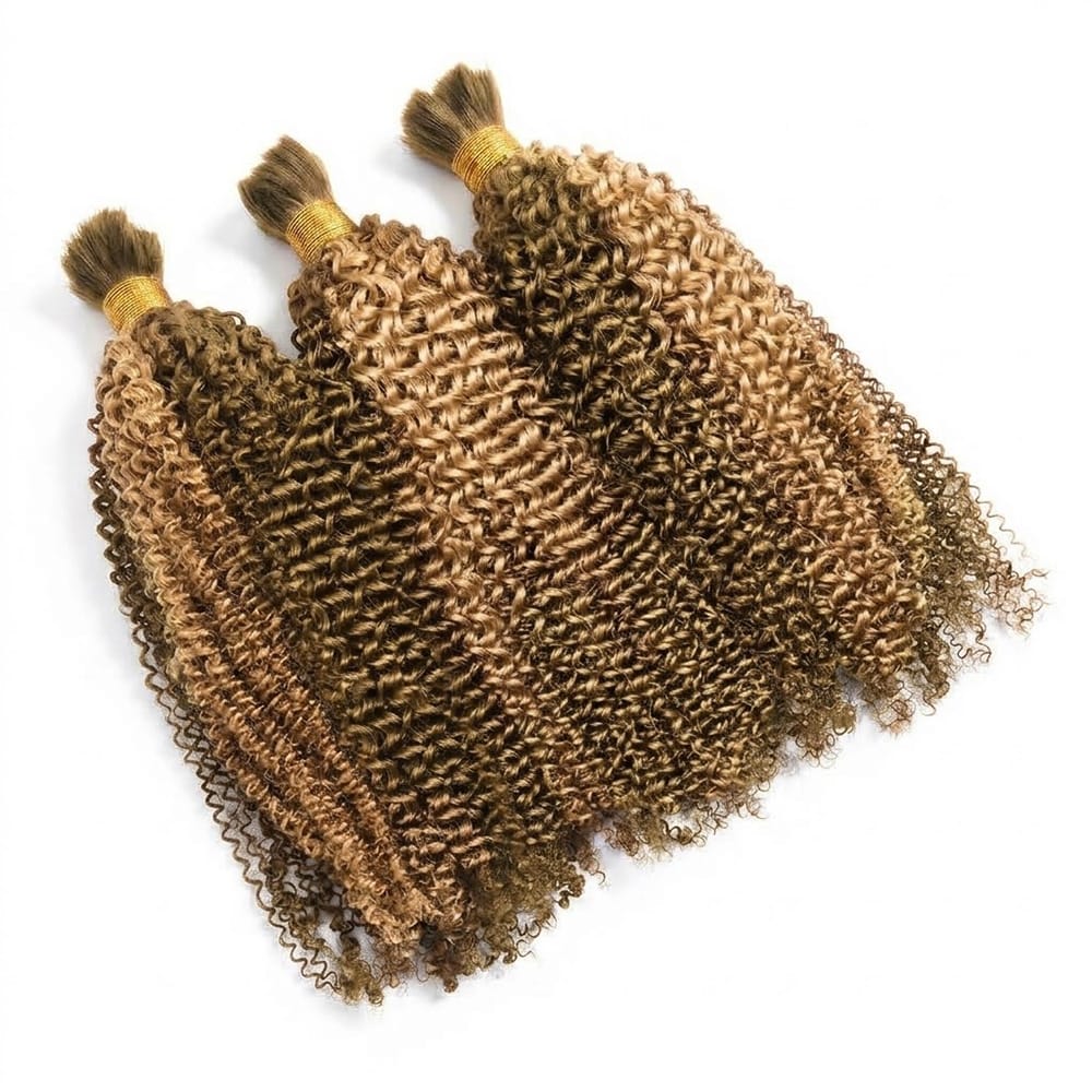 Kinky Curly 100% Raw Virgin Human Hair Bundles - (No Weft) Bulk Hair 3 Bundles / Honey Brown LINKTOWIG