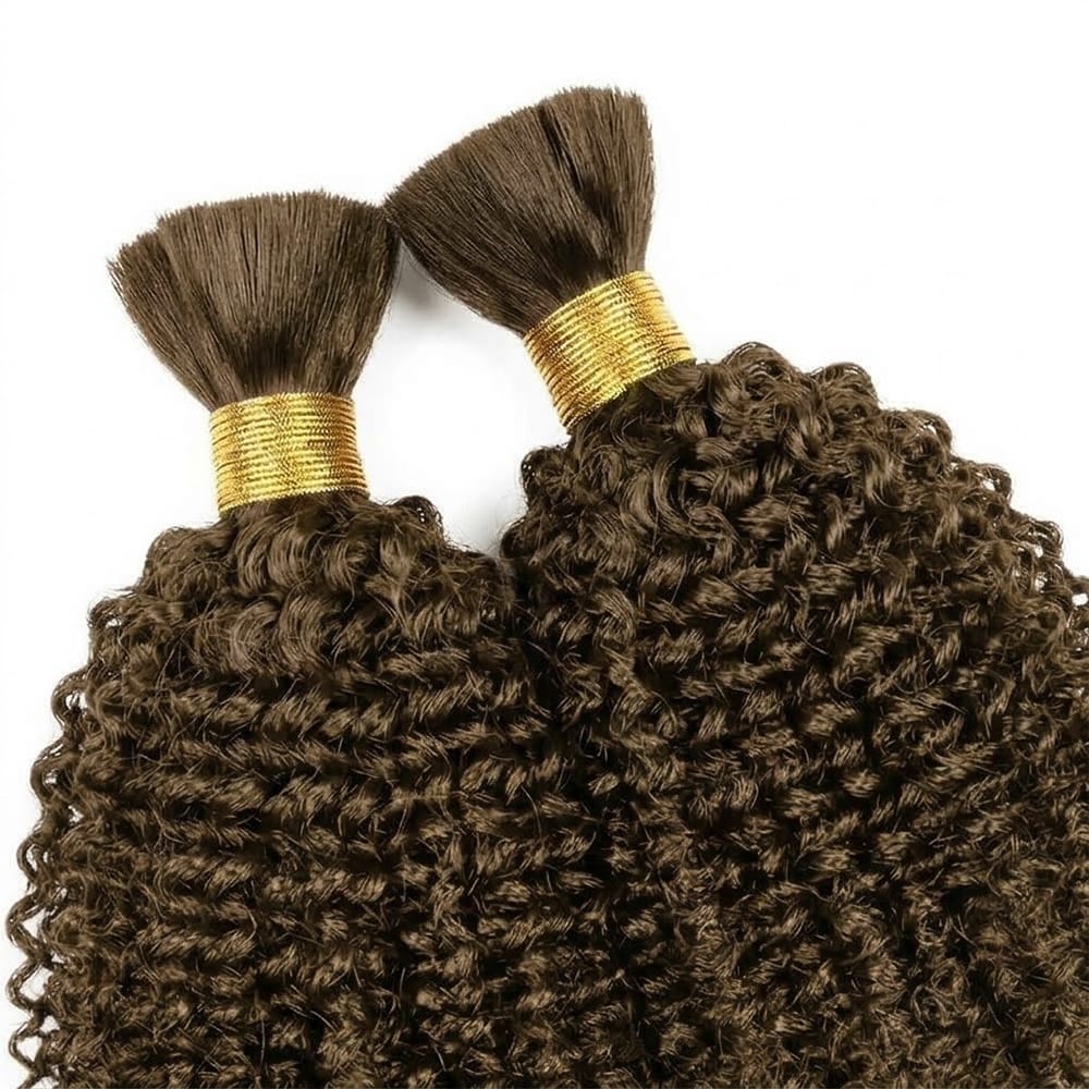Kinky Curly 100% Raw Virgin Human Hair Bundles - (No Weft) Bulk Hair 3 Bundles / Medium Chestnut Brown LINKTOWIG