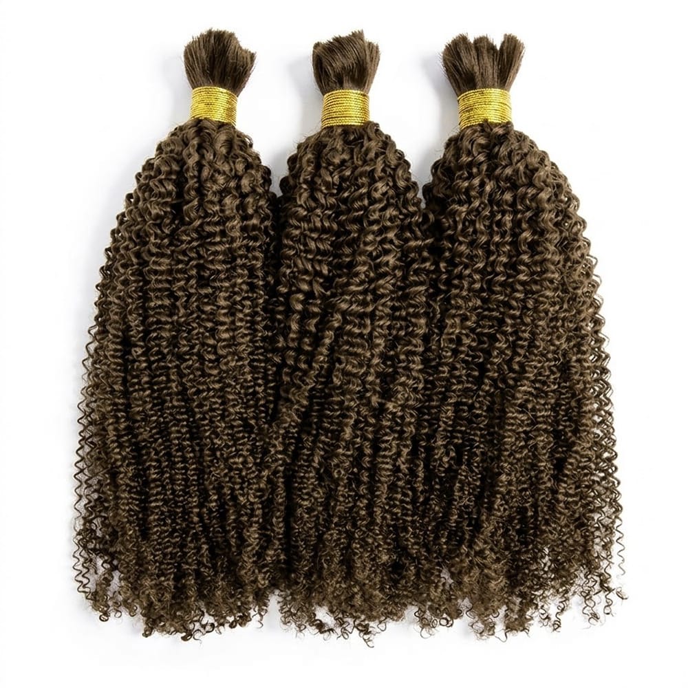 Kinky Curly 100% Raw Virgin Human Hair Bundles - (No Weft) Bulk Hair 3 Bundles / Medium Chestnut Brown LINKTOWIG