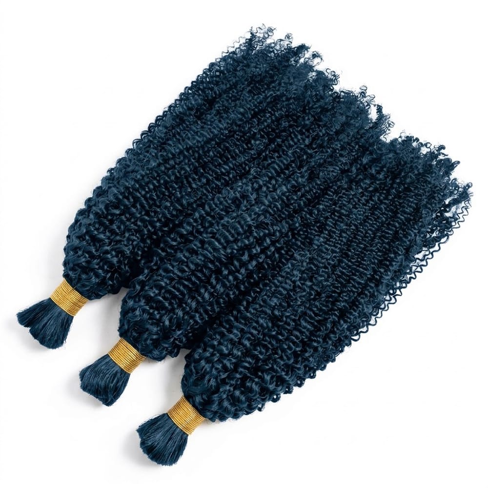 Kinky Curly 100% Raw Virgin Human Hair Bundles - (No Weft) Bulk Hair 3 Bundles / Midnight Blue LINKTOWIG