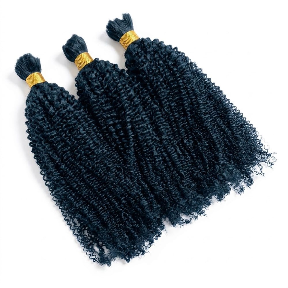 Kinky Curly 100% Raw Virgin Human Hair Bundles - (No Weft) Bulk Hair 3 Bundles / Midnight Blue LINKTOWIG