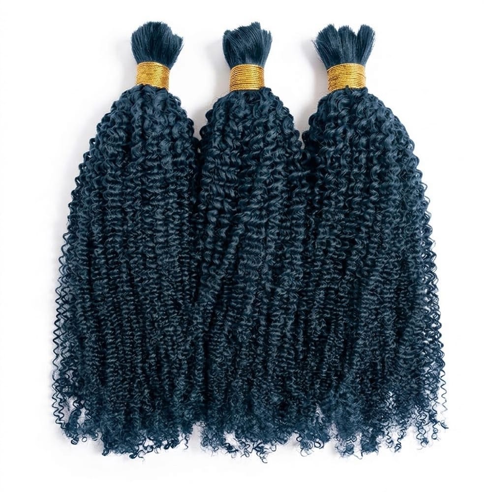 Kinky Curly 100% Raw Virgin Human Hair Bundles - (No Weft) Bulk Hair 3 Bundles / Midnight Blue LINKTOWIG