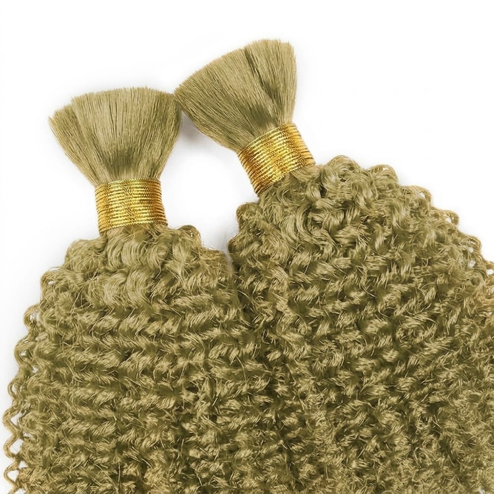 Kinky Curly 100% Raw Virgin Human Hair Bundles - (No Weft) Bulk Hair 3 Bundles / Olive Green Blonde LINKTOWIG