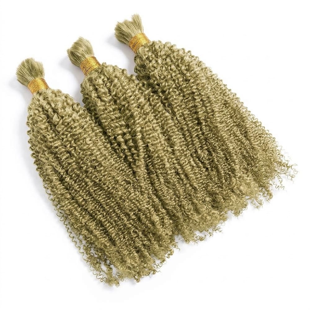 Kinky Curly 100% Raw Virgin Human Hair Bundles - (No Weft) Bulk Hair 3 Bundles / Olive Green Blonde LINKTOWIG