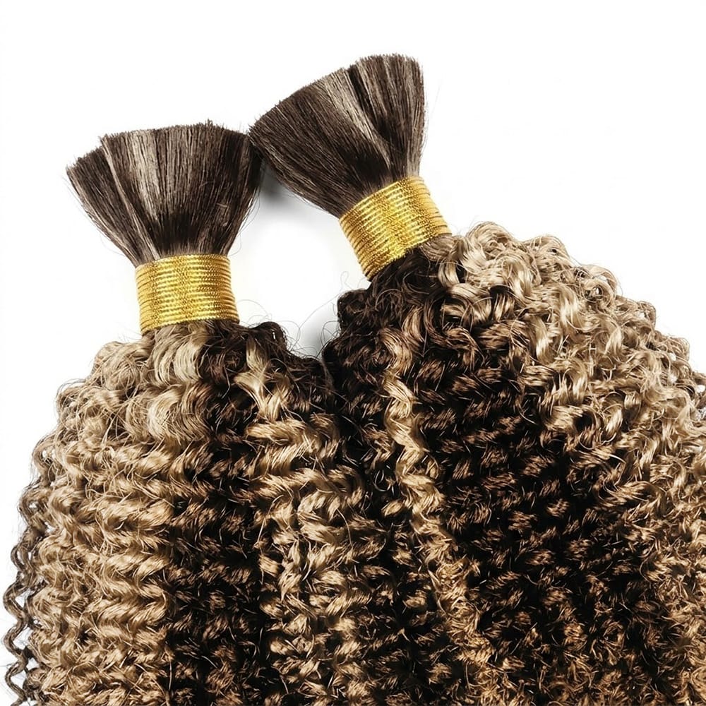 Kinky Curly 100% Raw Virgin Human Hair Bundles - (No Weft) Bulk Hair 3 Bundles / Piano Highlight Silver Grey LINKTOWIG