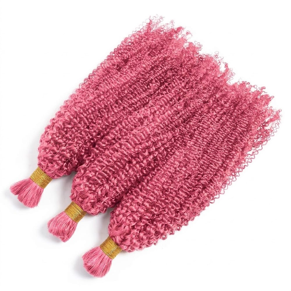 Kinky Curly 100% Raw Virgin Human Hair Bundles - (No Weft) Bulk Hair 3 Bundles / pink LINKTOWIG