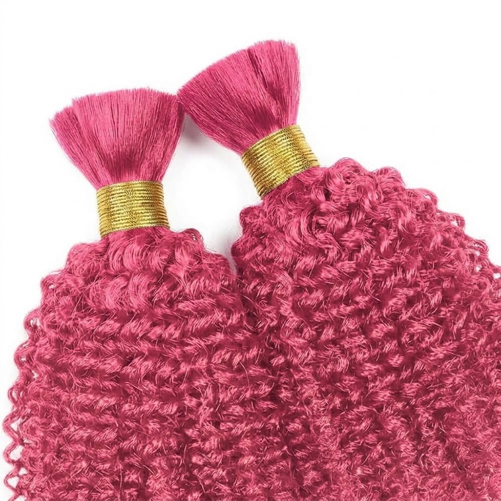 Kinky Curly 100% Raw Virgin Human Hair Bundles - (No Weft) Bulk Hair 3 Bundles / pink LINKTOWIG
