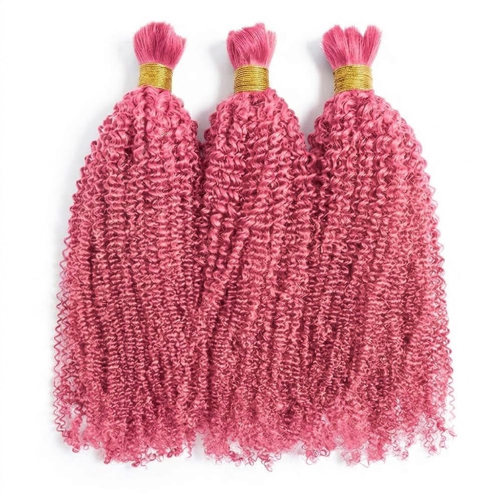 Kinky Curly 100% Raw Virgin Human Hair Bundles - (No Weft) Bulk Hair 3 Bundles / pink LINKTOWIG